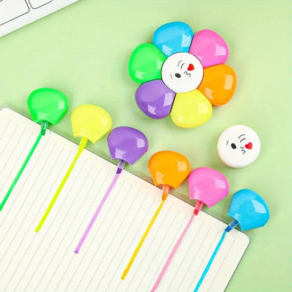 Sunflower Shape Mini Highlighters –Cute Assorted Color Markers for Kids (Set of 6)