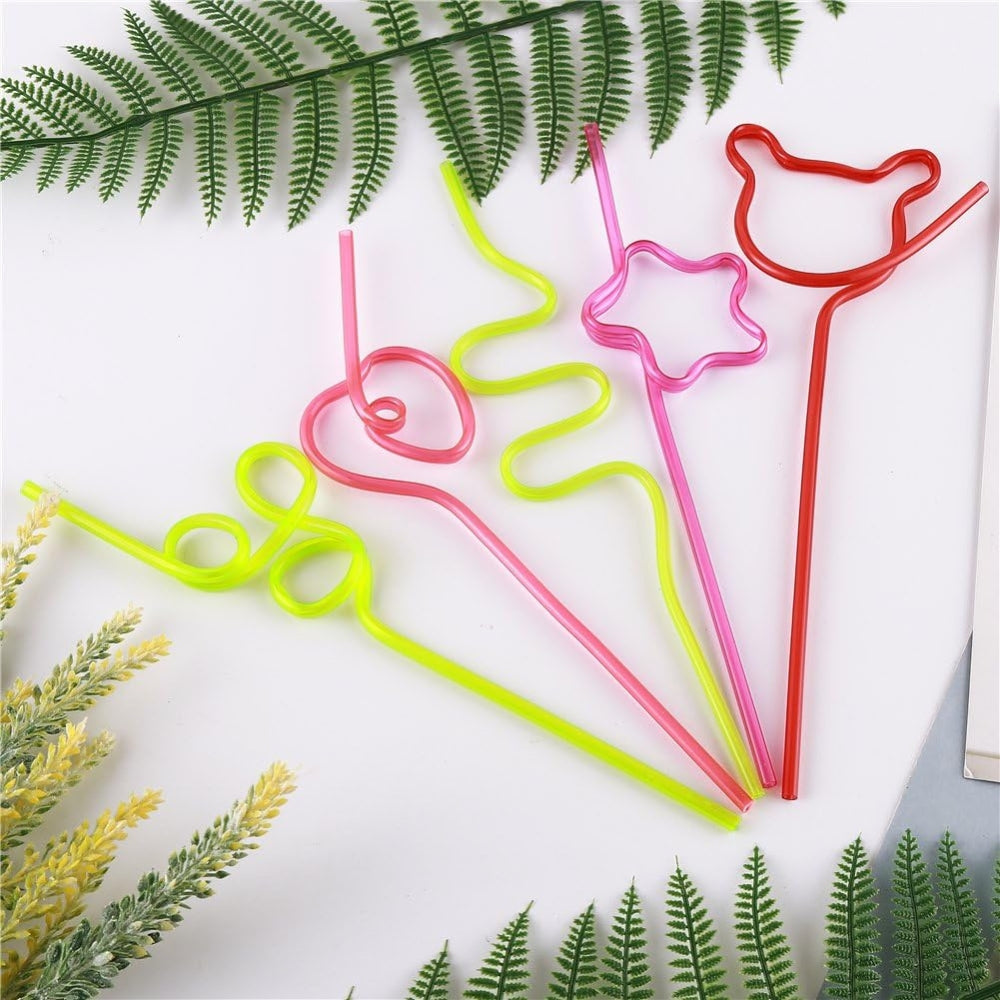 Plastic Reusable Silly Straws - Bendy, Curly Mocktail Party Kids Straws (Pack of 5)