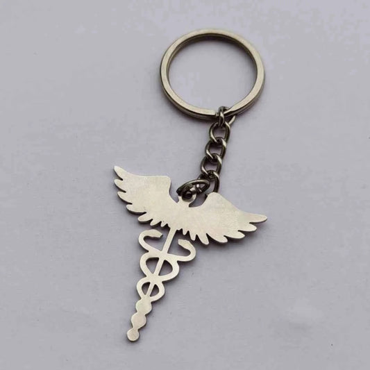 Metal Engraved Rod of Asclepius Keychain - Perfect Gift for Doctors (Pack of 1)