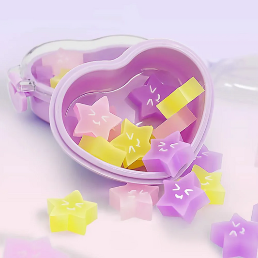 Star-Shaped Erasers with Heart Design in Acrylic Box (Pack of 12)