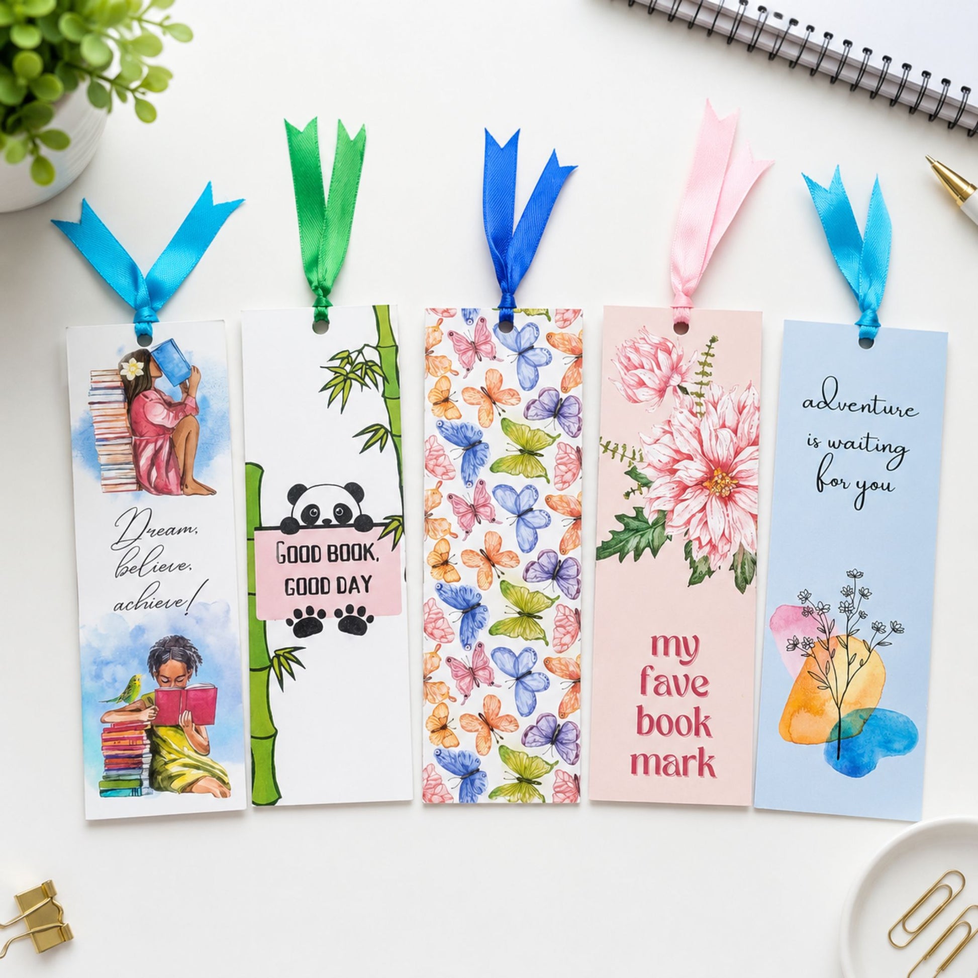 Aesthetic Laminated Ribbon Bookmarks assorted designs