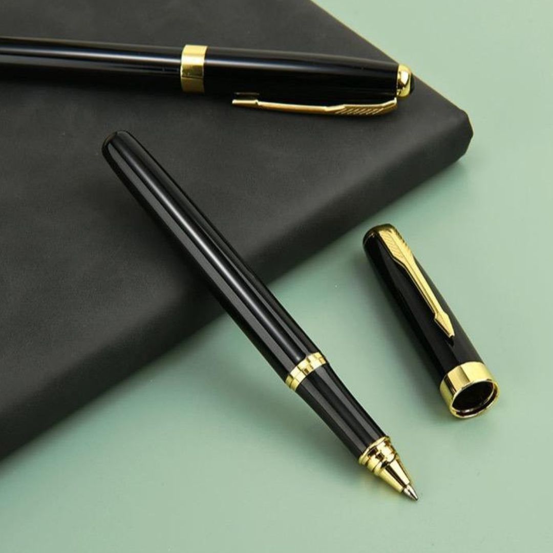 Classic Black Body Metal Ball Pen – Customizable Corporate Gift Pen - Blue (Pack of 1)