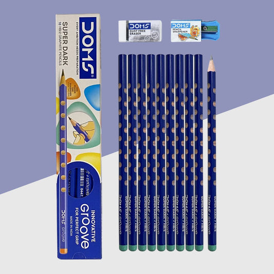 DOMS Super Dark Groove HB/2 Graphite Pencils with Eraser & Sharpener (Pack of 1)