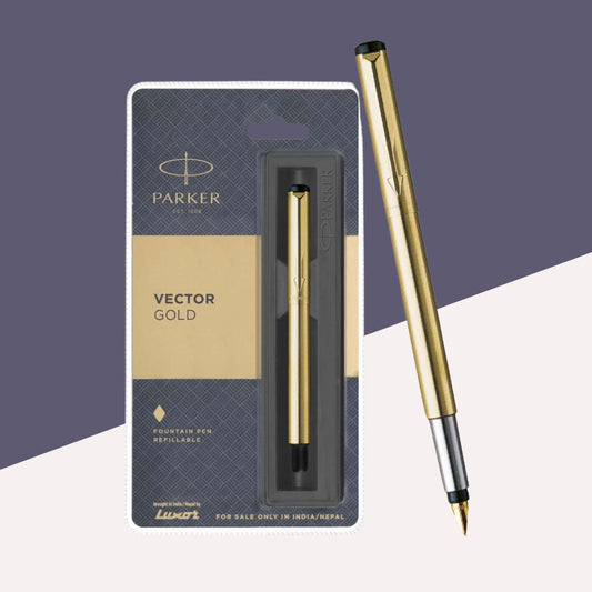 Parker Vector Gold Fountain Pen - Elegant Design, Smooth Writing - Blue (Pack of 1)