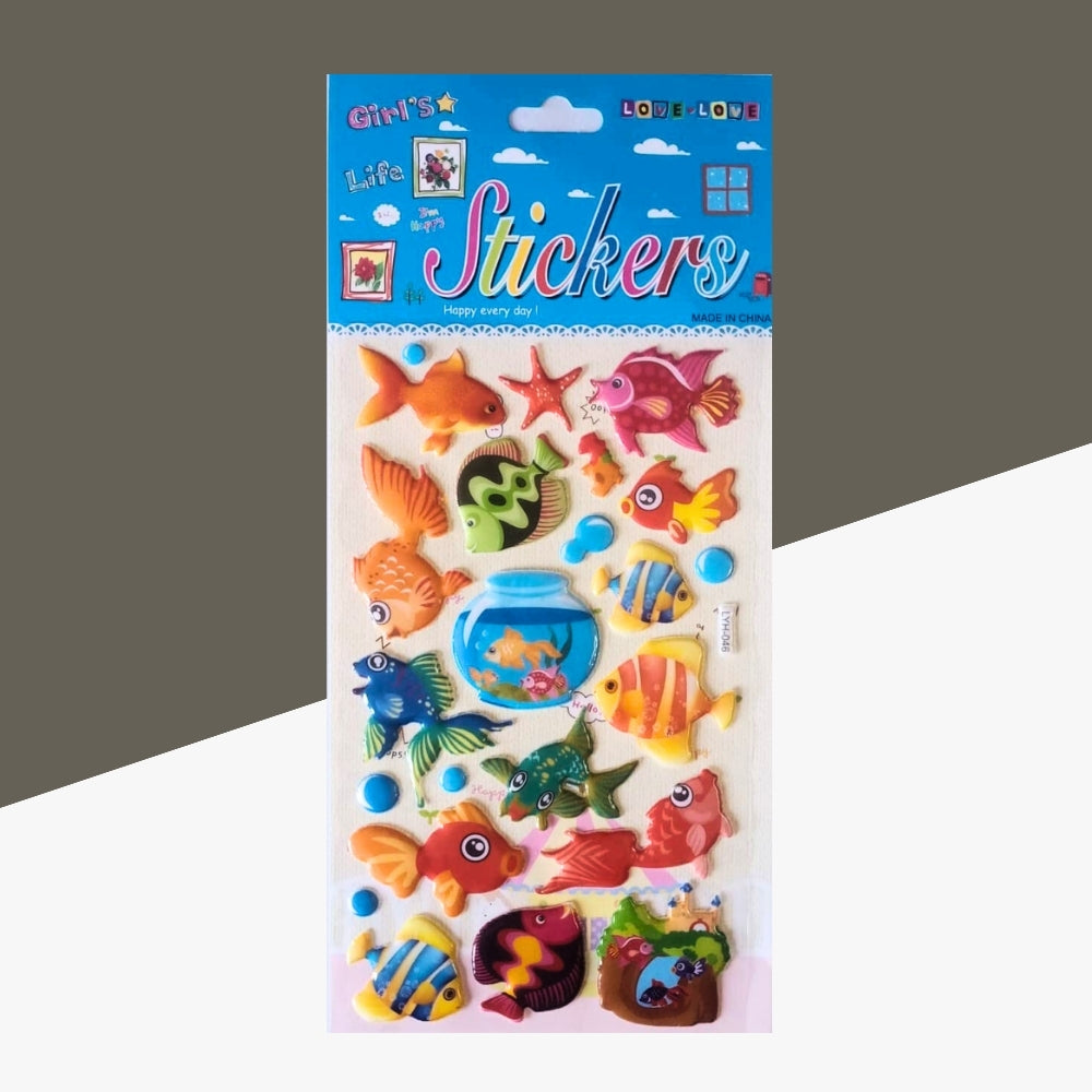 3D Fishes Cartoon Sticker for Kids - Fun & Colorful Designs (Pack of 1)