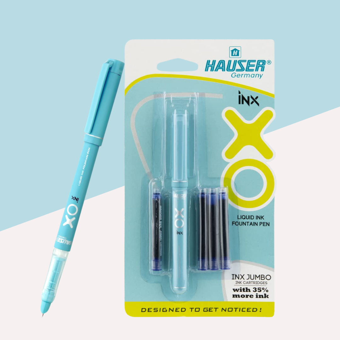 Hauser XO Liquid Ink Fountain Pen - Blue (Pack of 1 Includes 3 Jumbo Cartridges & 1 Ink Converter)