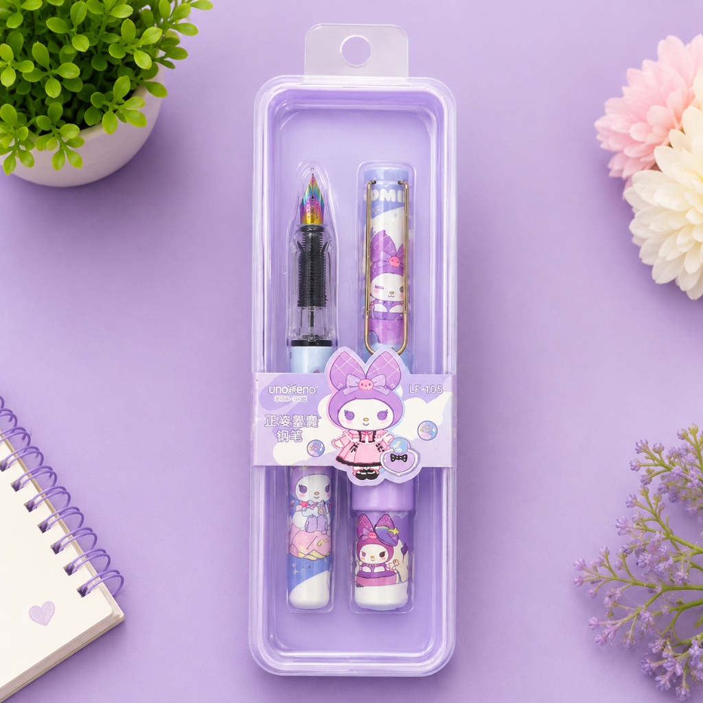 Cute Purple Theme Cartoon Fountain Pen Gift Set (Pack of 1)