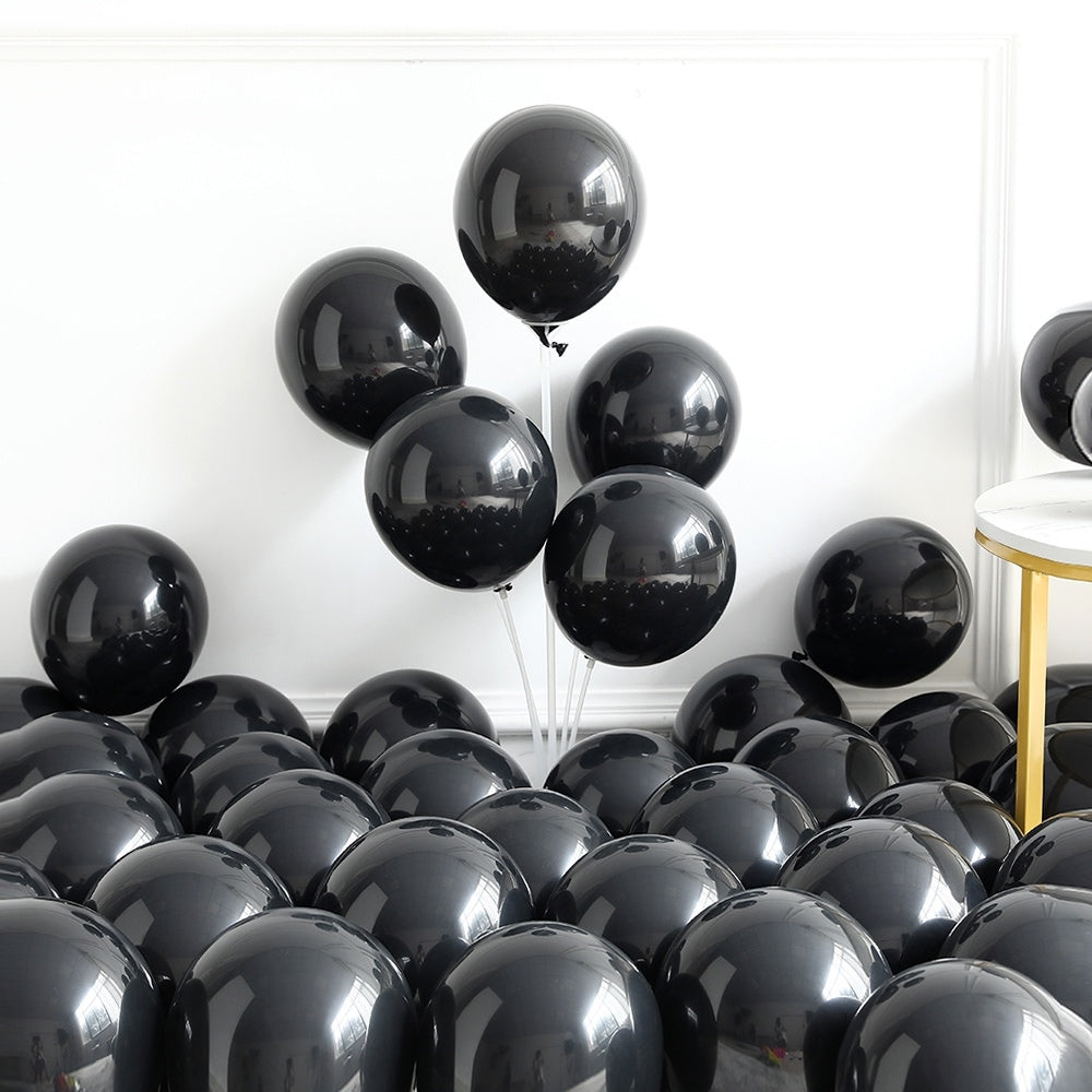 Party Balloons - Metallic Black, Made from Natural Rubber Latex (Pack of 50)