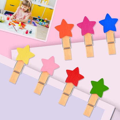 Mini Wooden Star Shape Photo Hanging Clips with 1 Meter Thread (Pack of 10)