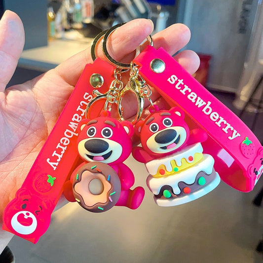 3D Rubber Silicone Strawberry Bear Cartoon Keychain (Pack of 1)