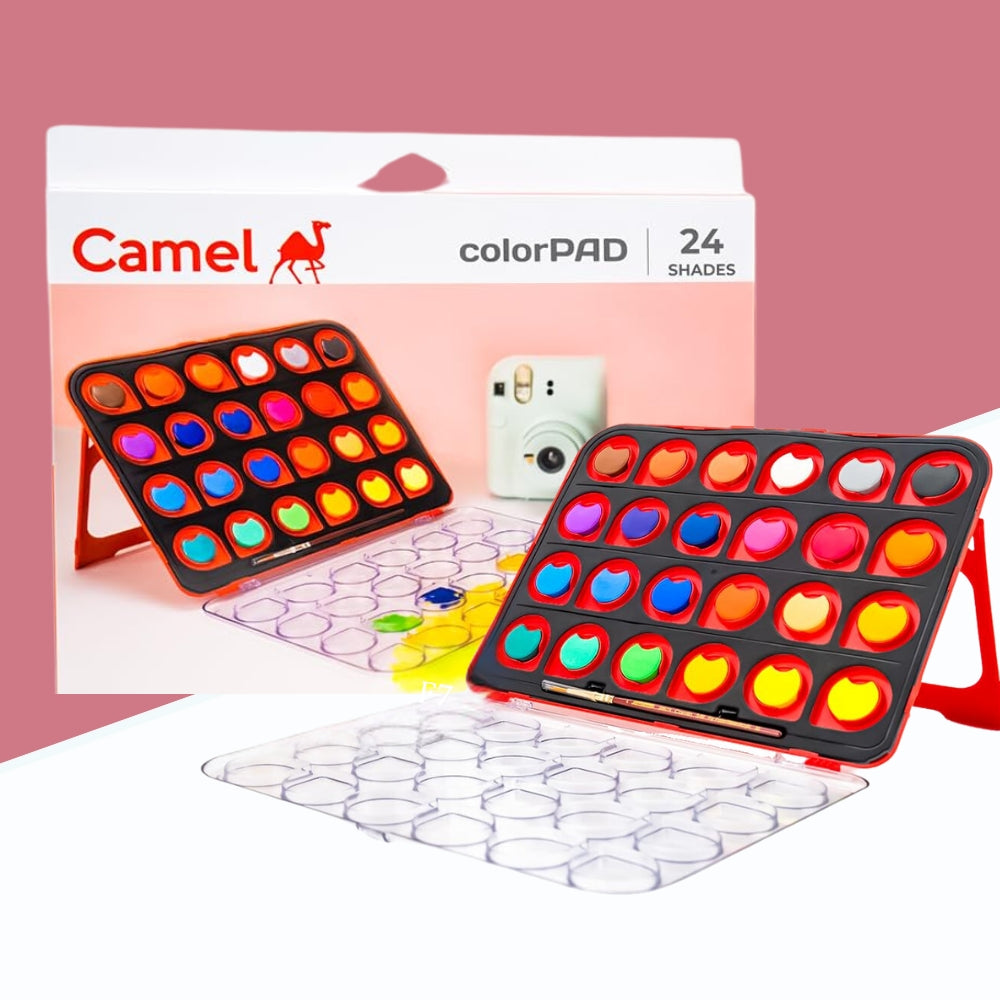 Camel Color Pad 24 Shades – Cool Color Drop Design with Paint Stand (Pack of 1)