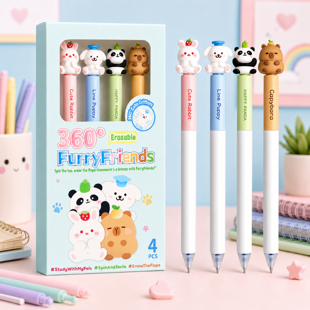 HIMIC 360° Furry Friends Erasable Gel Pen (Set of 4)