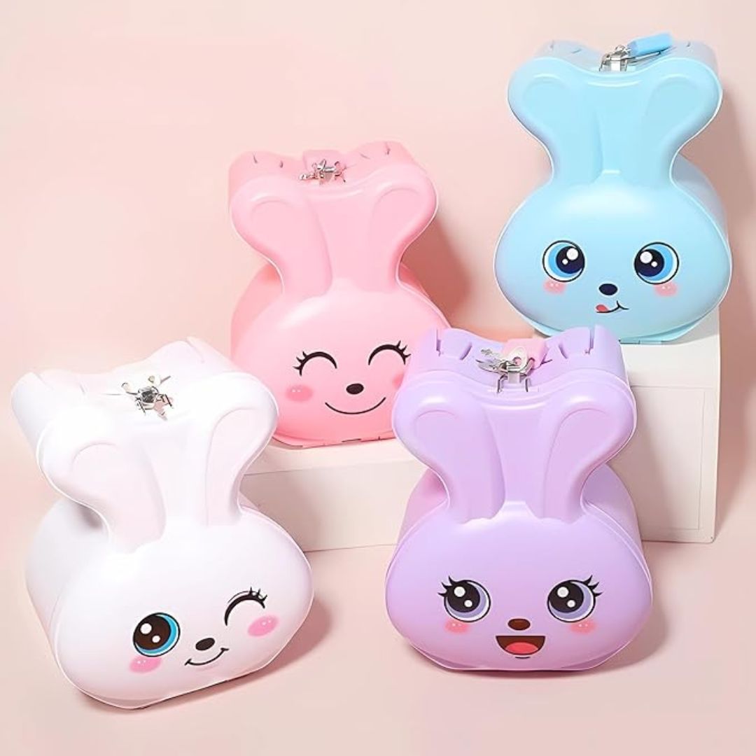 Bunny Shape Money Bank with Lock & Key and Handle ( Pack of 1 )