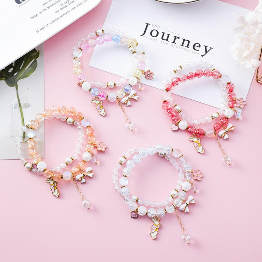 Colorful Crystal Beaded Bracelet – Elastic Design with Cute Box Packing (Pack of 1)