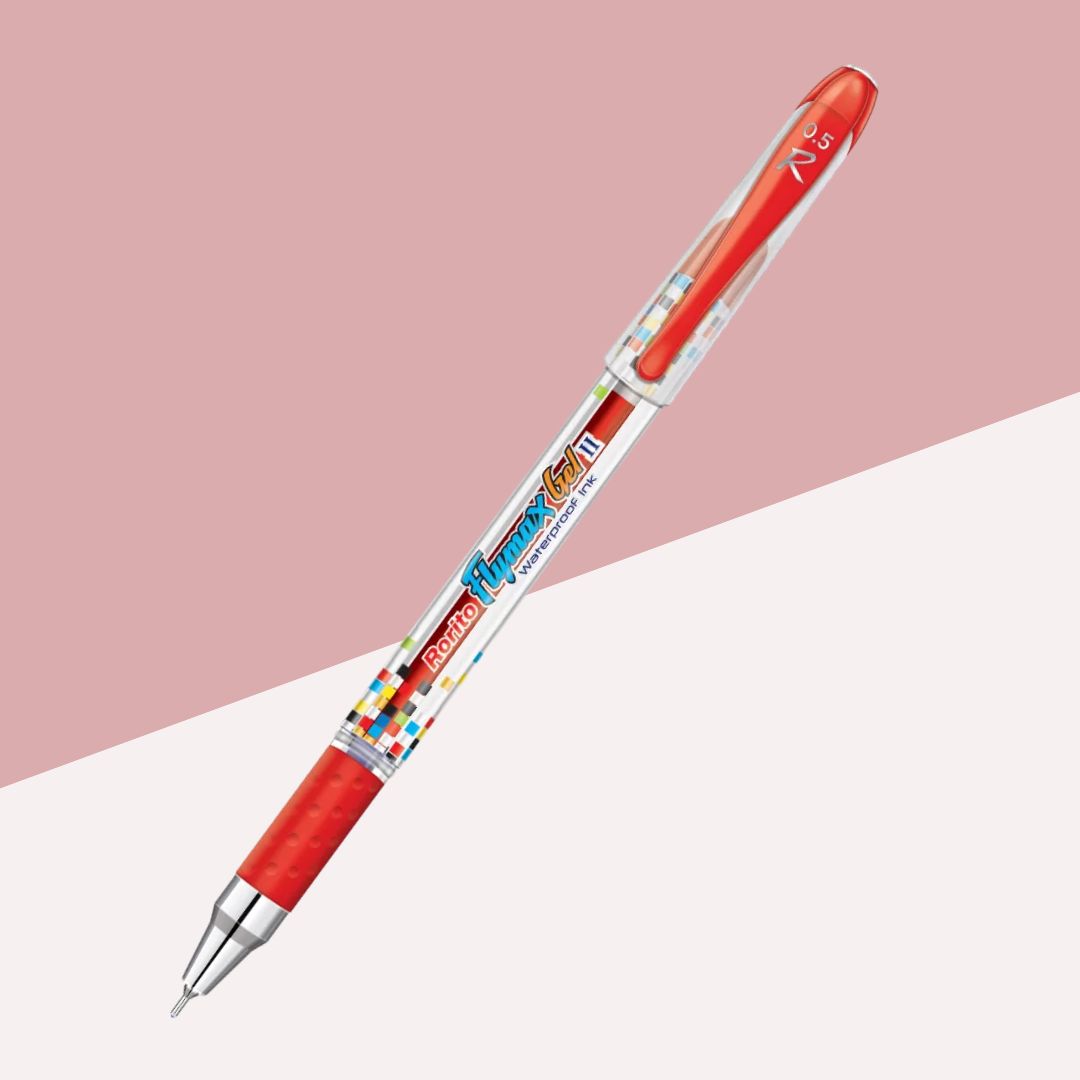 Rorito Flymax Gel 2 Gel Pen – Red: Waterproof Ink, 0.5mm Tip, Soft Grip, Sturdy and Trendy Design ( Pack of 1 ) - Topperskit LLP