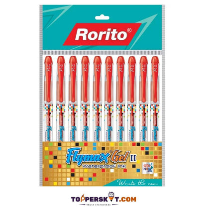 Rorito Flymax Gel 2 Gel Pen – Red: Waterproof Ink, 0.5mm Tip, Soft Grip, Sturdy and Trendy Design ( Pack of 1 ) - Topperskit LLP