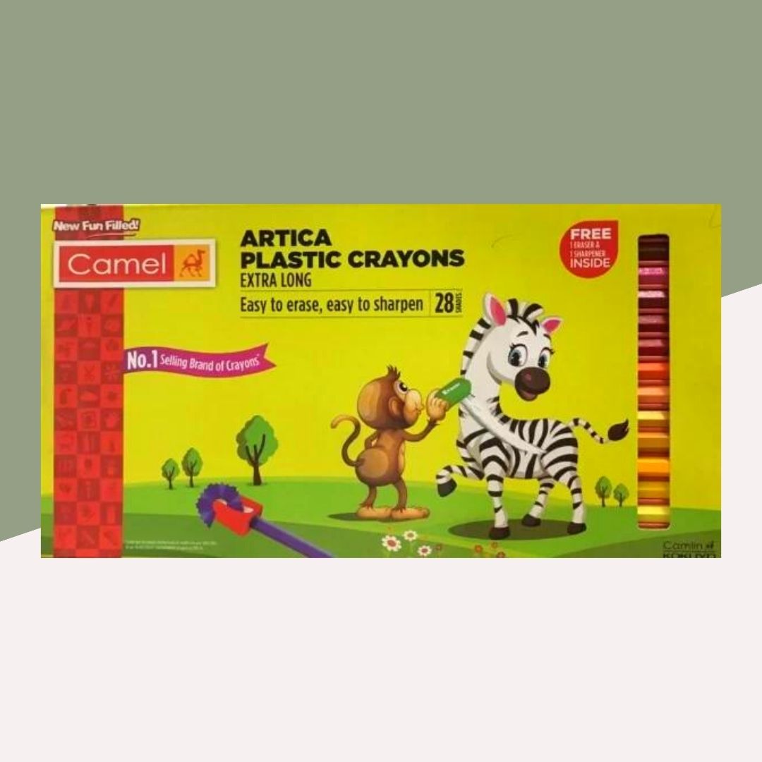 Camel Artica Plastic Crayon - Shades, 1 Eraser, 1 Sharpener ( Pack Of 28 ) - Topperskit LLP