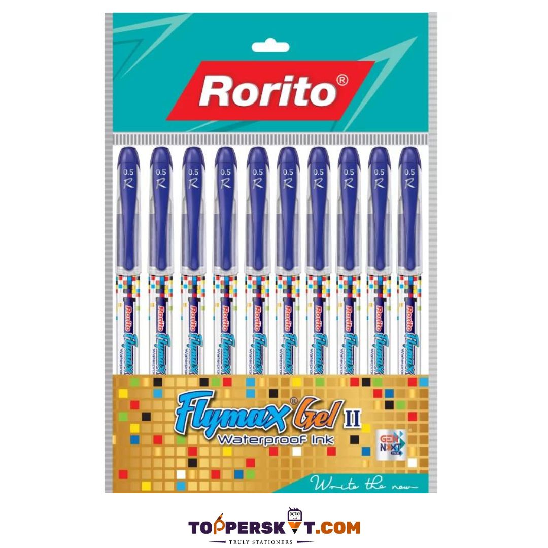 Rorito Flymax Gel 2 Gel Pen – Blue: Waterproof Ink, 0.5mm Tip, Soft Grip, Sturdy and Trendy Design ( Pack of 1 ) - Topperskit LLP