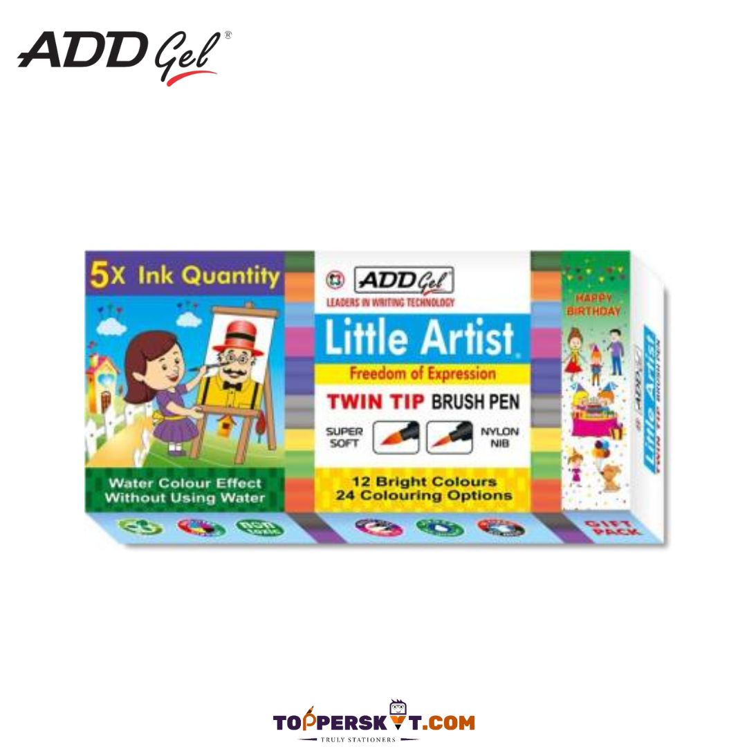 Add Gel Little Artist Twin Tip Brush Pen - Multicolour : Explore Vibrant Creativity with 5x Ink Quantity ( Pack of 12 ) - Topperskit LLP