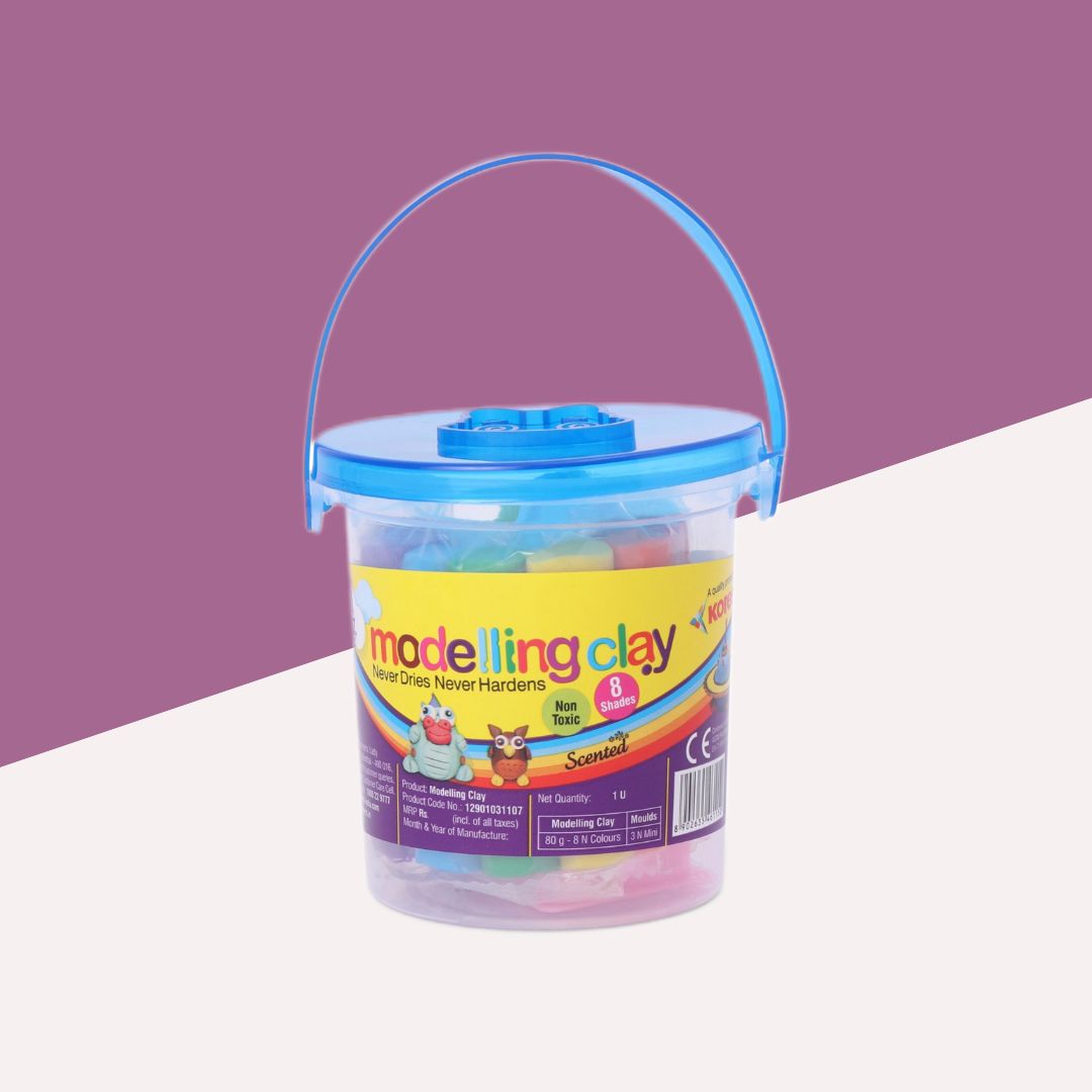 Kores Kool Toolz Modelling Clay Bucket – 80g: Explore Endless Creativity with Neon Colors, Molds, and Scented Fun ( Pack of 1 ) - Topperskit LLP