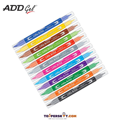 Add Gel Little Artist Twin Tip Brush Pen - Multicolour : Explore Vibrant Creativity with 5x Ink Quantity ( Pack of 12 ) - Topperskit LLP