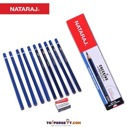 Nataraj Checking Pencils - Blue:  Bold and Non-Erasable Marking ( Pack Of 10 ) - Topperskit LLP