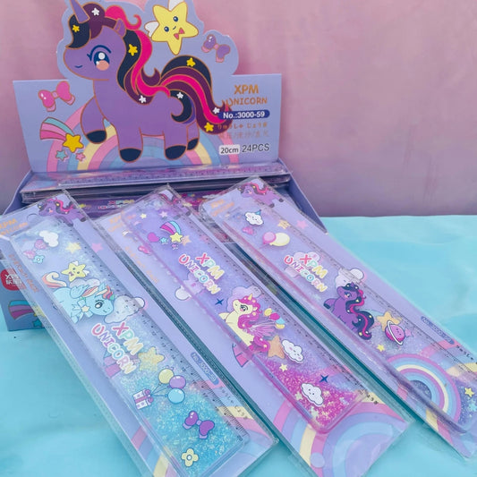 Unicorn Glitter Water Ruler 20 CM - Hard Plastic, Assorted Colors (Pack of 1)