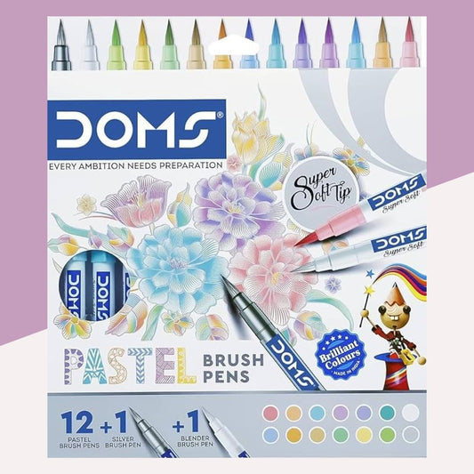 Doms Pastel Super Soft Tip Brush Pen Set - Pastel Shades for Inspired Artistry ( Pack of 14 )