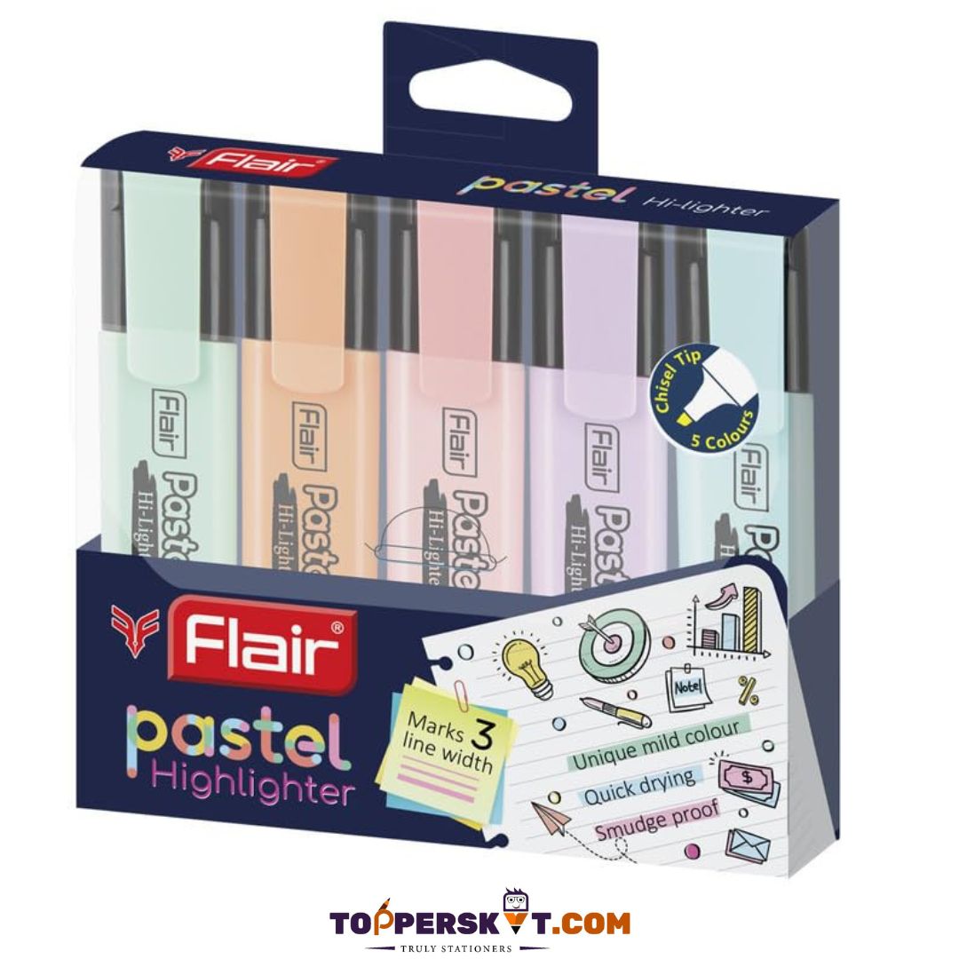 Flair Pastel Hi-lighters - Your Essential Tool for Vibrant Highlighting : (Pack of 5) - Topperskit LLP