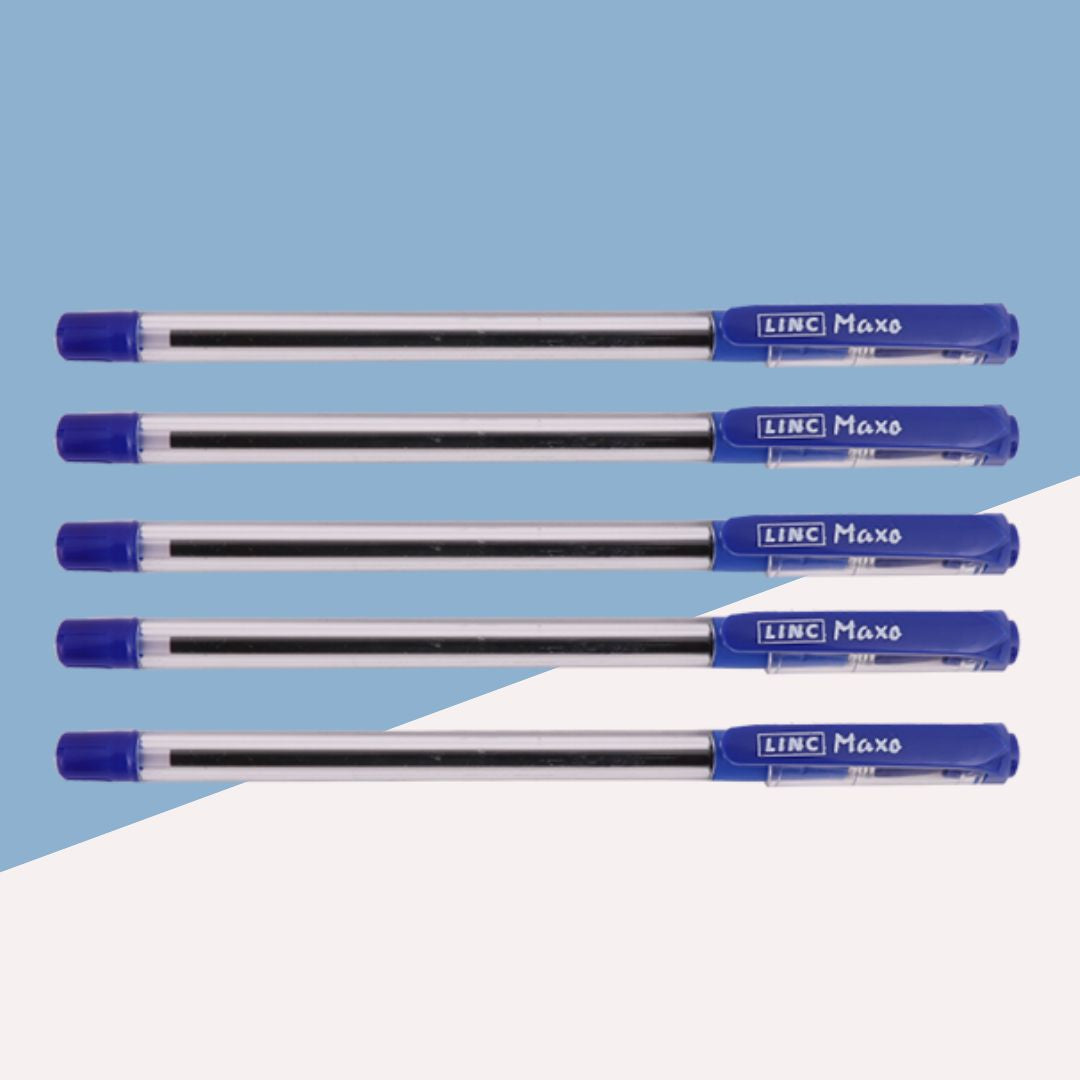 Linc Maxo Fine Ball Pen  – Blue : Rediscover Smooth Writing with Easy Flow Ink Technology ( Pack of 5 ) - Topperskit LLP