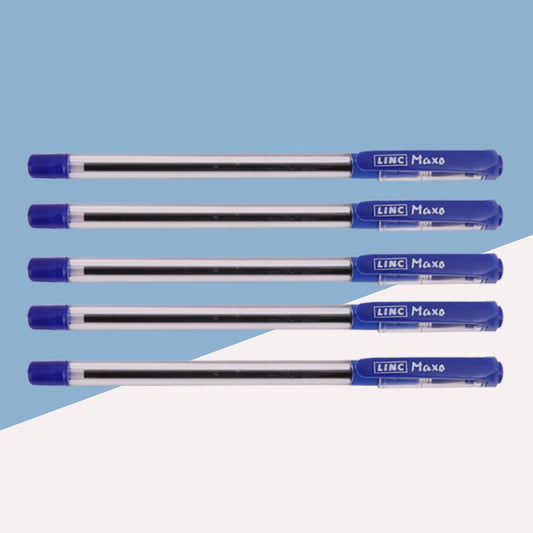 Linc Maxo Fine Ball Pen  – Blue : Rediscover Smooth Writing with Easy Flow Ink Technology ( Pack of 5 ) - Topperskit LLP