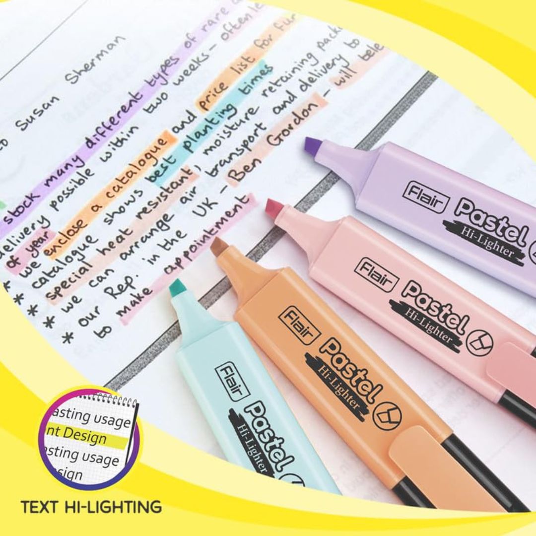 Flair Pastel Hi-lighters - Your Essential Tool for Vibrant Highlighting : (Pack of 5) - Topperskit LLP