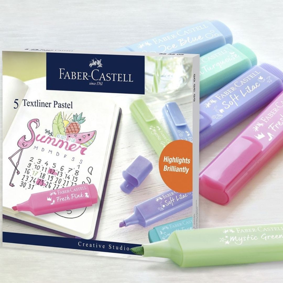 Faber-Castell Pastel Textliners: Illuminate Your Ideas with Soft Pastel Shades ( Pack of 5 ) - Topperskit LLP