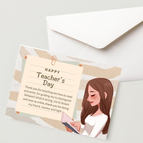 Premium Teacher's Day Greeting Card-300 GSM  Cold Pressed Paper With 1 Envelope