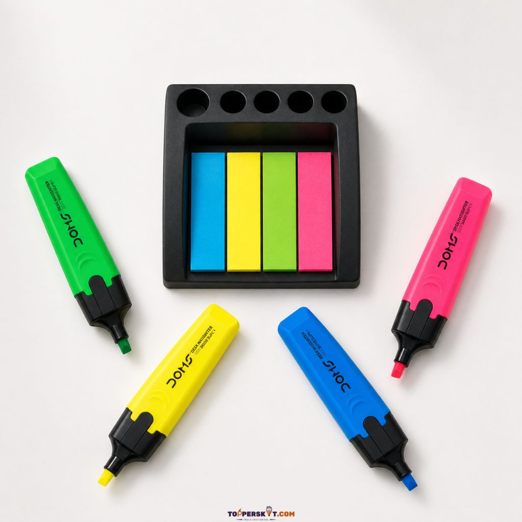 Doms Highlighter Set with Sticky Notes and Organizer
