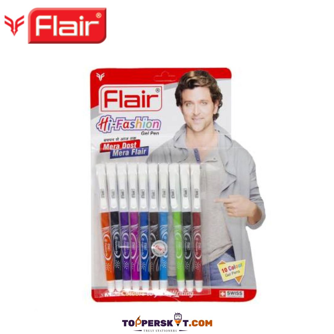 Flair Hi-Fashion Colour Gel Pens -  Multicolour : Stylish and Creative Writing Experiences ( Pack of 10 ) - Topperskit LLP