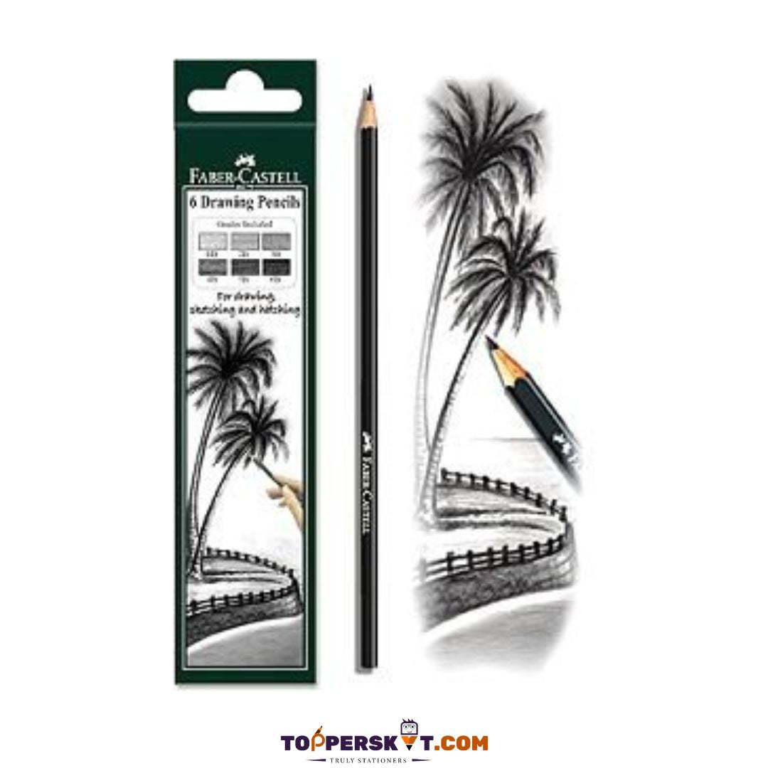 Faber Castell Drawing Pencil: Black Matt Excellence with Lead Grades HB to 10B ( Pack Of 6 ) - Topperskit LLP
