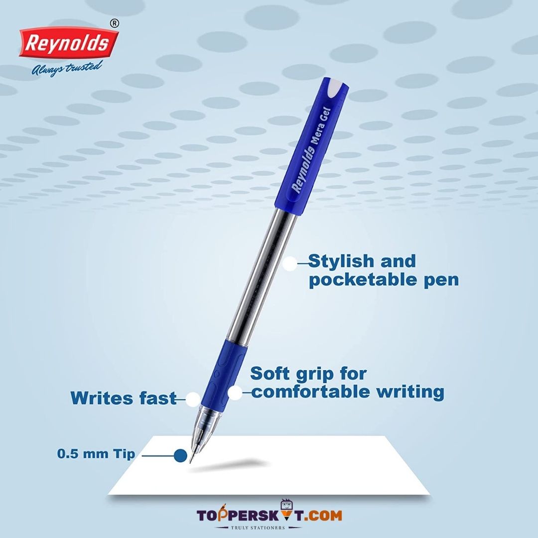 Reynolds Mera Gel Pen  – Black: Stylish, Fast, and Efficient Writing Experience ( Pack of 5 ) - Topperskit LLP