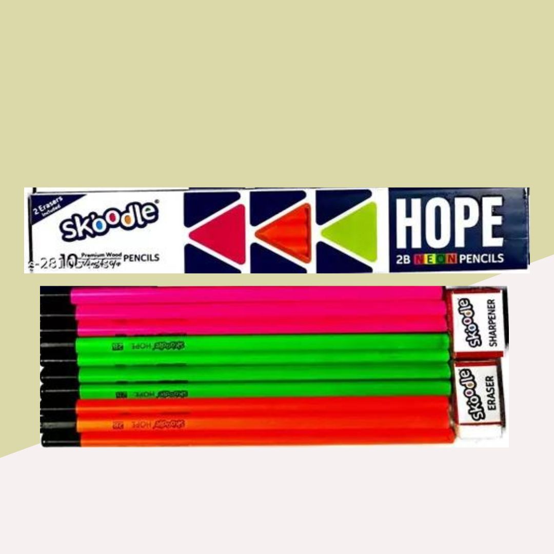 SKOODLE HOPE 2B Neon Pencils: Vibrant & Non-Toxic Multicolor Art Set ( Pack Of 10 ) - Topperskit LLP