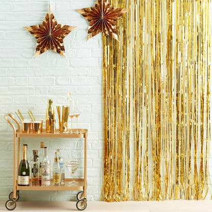 Party Purpose Golden Foil Fringe Curtain (Pack of 1)