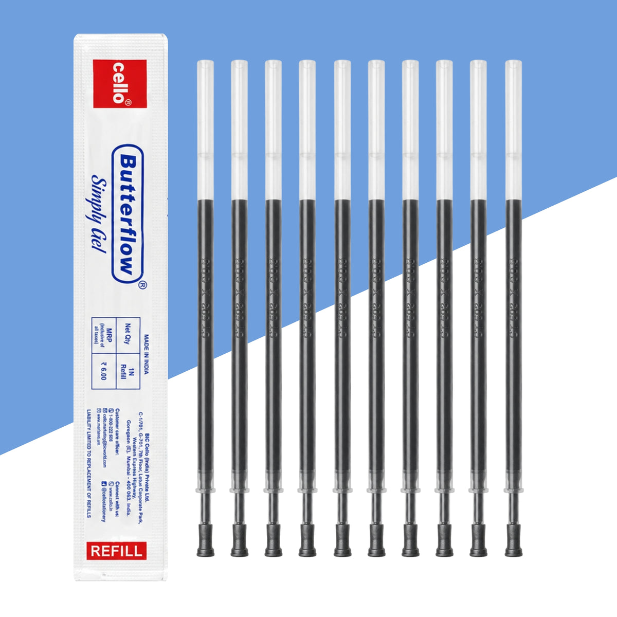 Butterflow Refill Box (10 Pcs.) Cello Butterflow Simply Gel Refill - Blue – Topperskit LLP