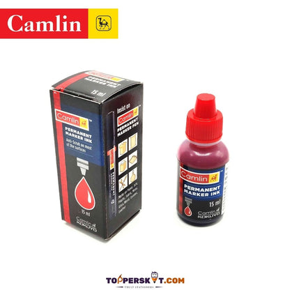 Camlin Permanent Marker Ink - 15ml, Red: Vibrant, UV Resistant, and Anti-Scrub ( Pack of 1 ) - Topperskit LLP