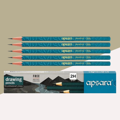 APSARA 2H Drawing Pencils : Premium Wooden Drawing Pencils with Free Eraser ( Pack of 10 ) - Topperskit LLP