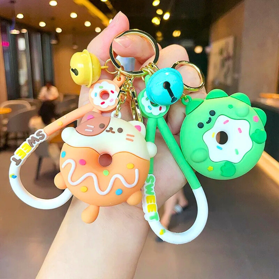 3D Rubber Silicone Donut Cartoon Keychain (Pack of 1)