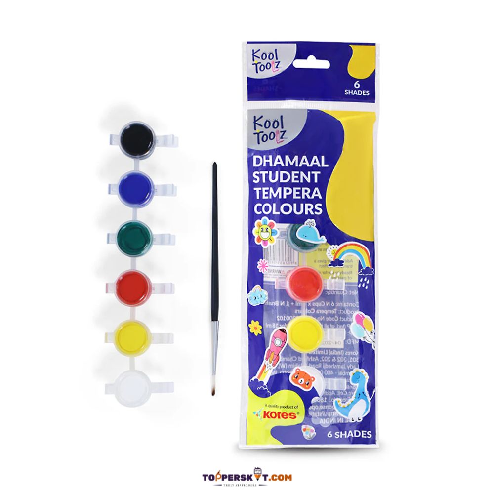 Kores Tempera Colours Set – 6 Shades with Brush (Pack of 1)