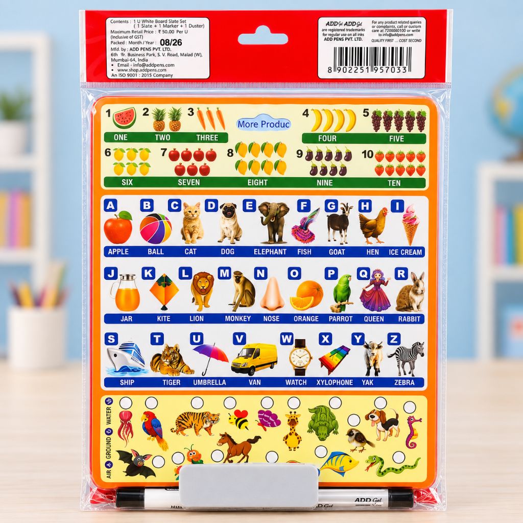 Add Gel White Board Slate Set with Marker & Duster - Image 2