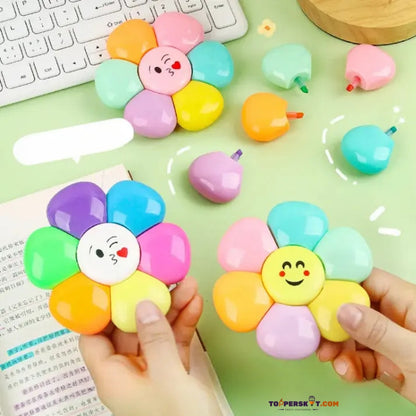 Sunflower Shape Mini Highlighters –Cute Assorted Color Markers for Kids (Set of 6)