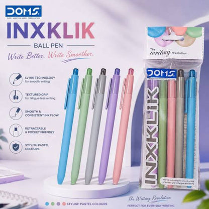 Close-up of Doms Inxklik Ball Pens showing blue ink