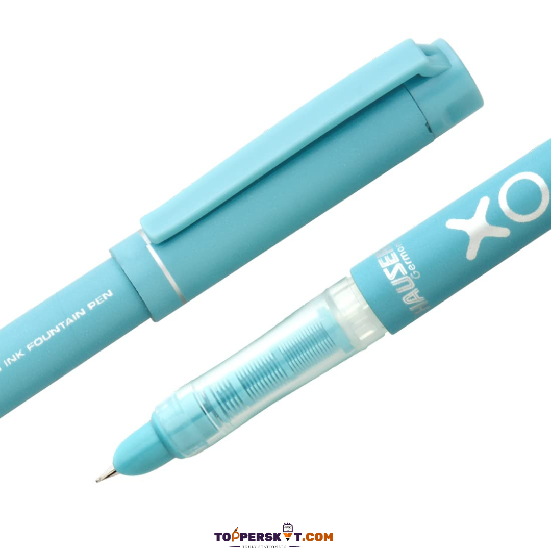 Hauser XO Liquid Ink Fountain Pen - Blue (Pack of 1 Includes 3 Jumbo Cartridges & 1 Ink Converter)