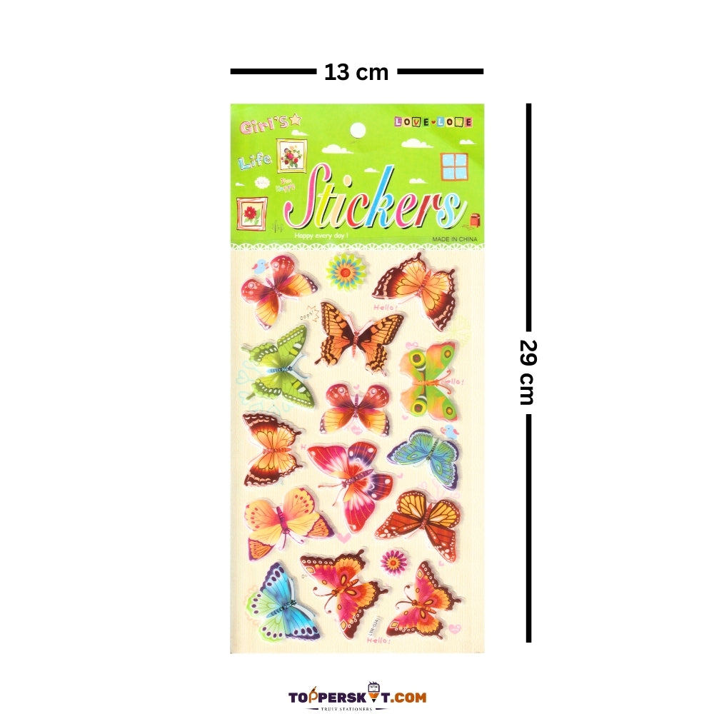 3D Colorful Butterfly Cartoon Sticker for Kids - Fun & Colorful Designs (Pack of 1)